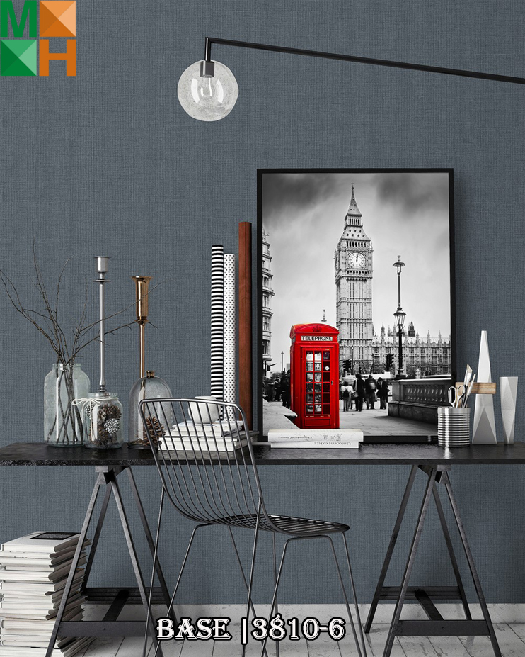  Giấy dán tường đơn sắc cao cấp 3810 màu xám, xám xanh